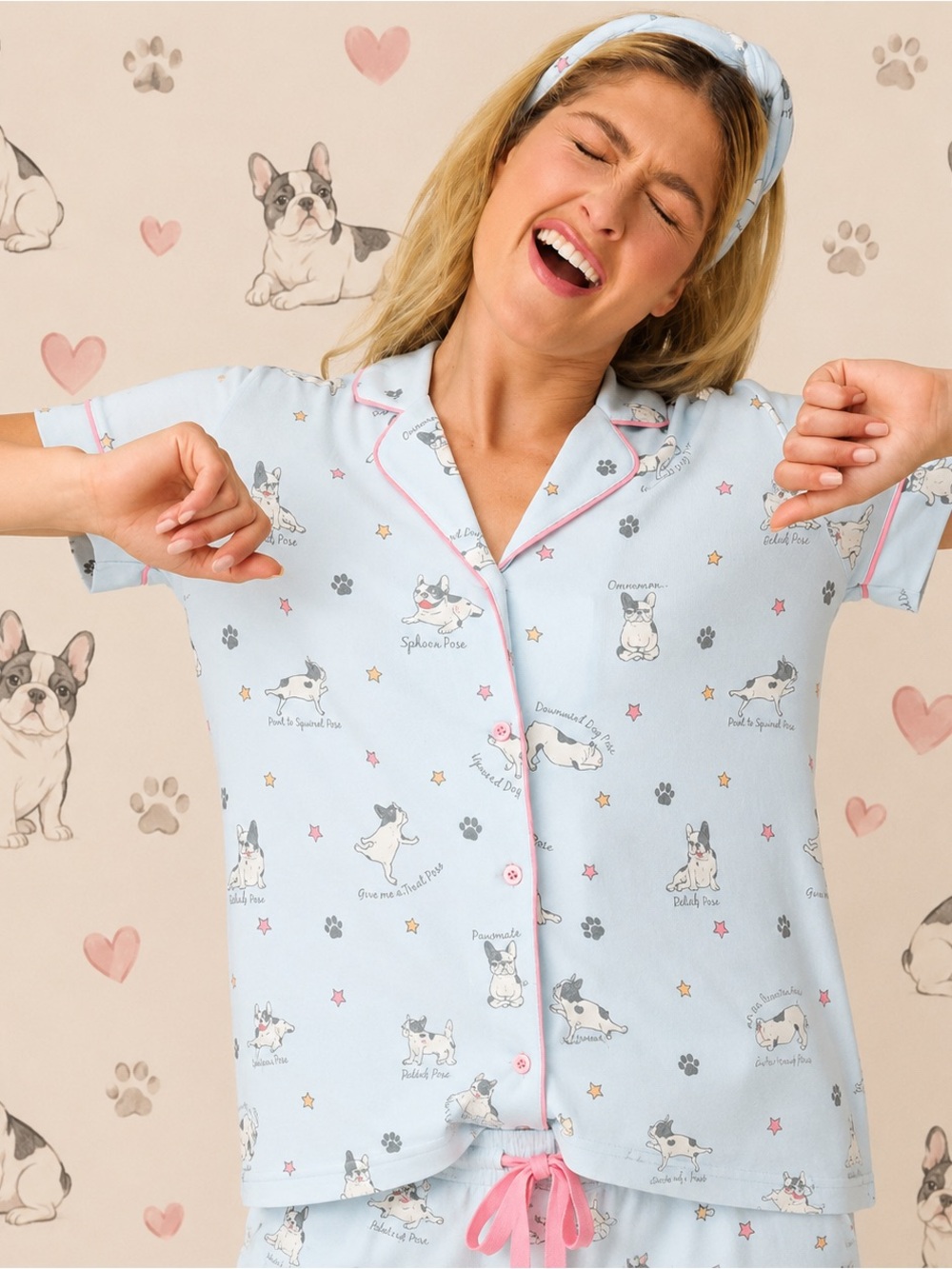 P.J. Salvage Paws & Breathe 3-Piece Pajama Set Large NIP Blue Mist